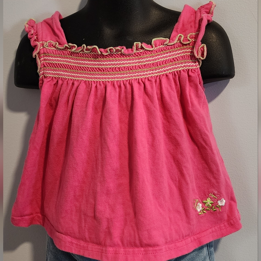 Okie Dokie Pink Ruffled Blouse Embroidered Floral 24 Months Girls